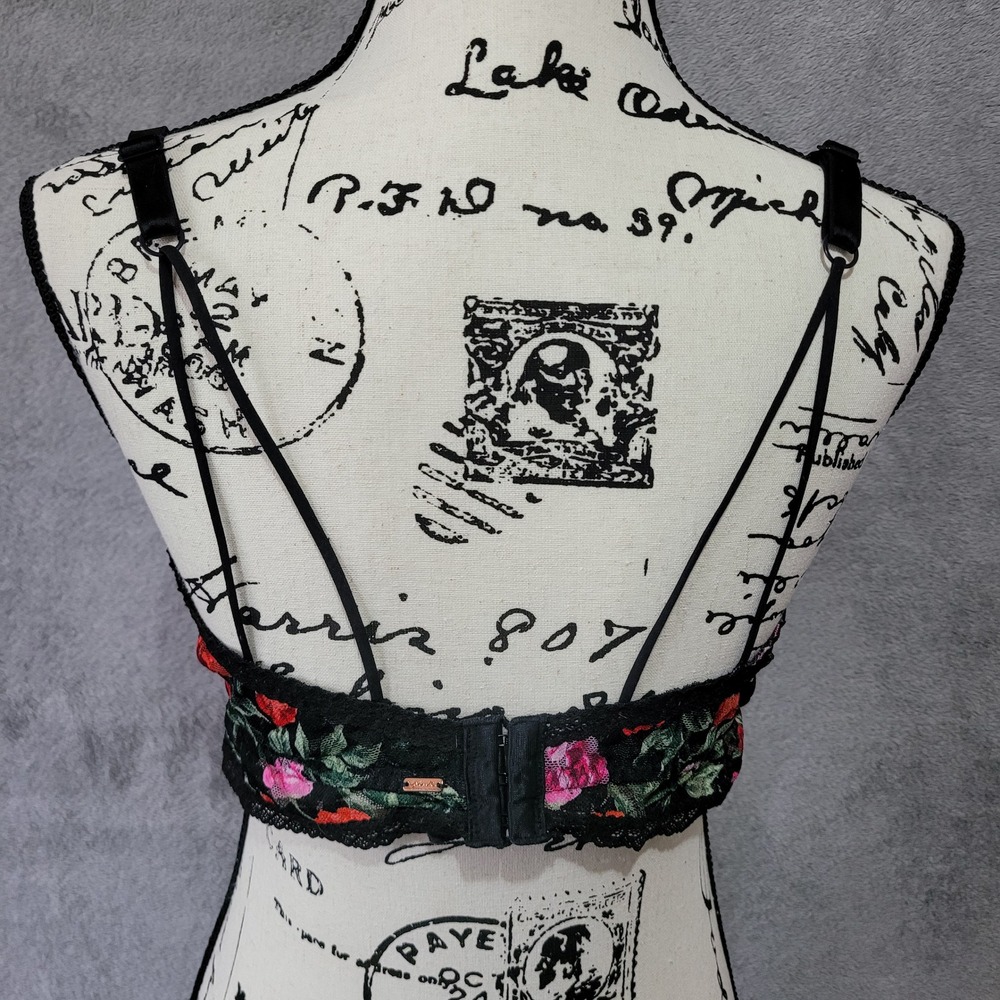 PINK Victoria's Secret Black Floral Lace Bralette with Red & Pink Embroidery - Picture 3 of 13